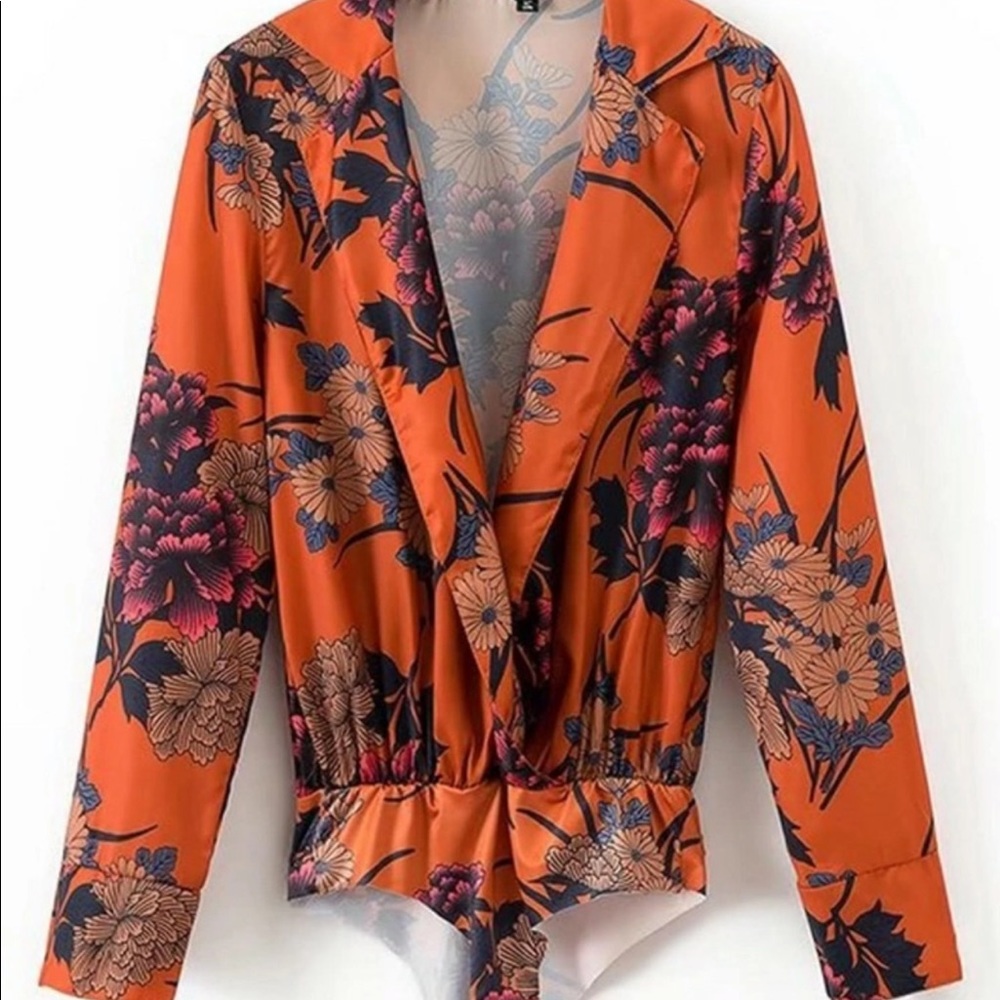 SHEIN Floral Print Plunging Blouse Bodysuit (M)